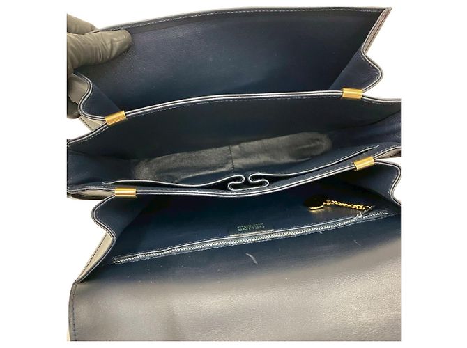 Céline Borsa a spalla in pelle blu navy Celine - vista 9