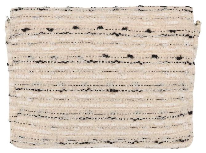 Chanel Clutch Vintage a Catena a Busta in Tweed Piccola Bianco - vista 2