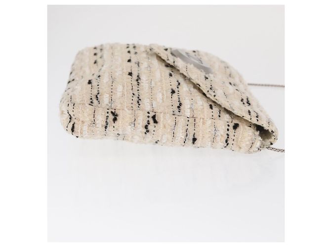 Chanel Clutch Vintage a Catena a Busta in Tweed Piccola Bianco - vista 3