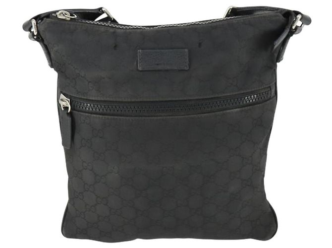 Borsa a Spalla GG in Tela Gucci Nylon Nera Argento 449184 Auth BA9907 Nero - vista 2