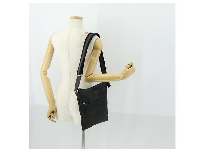 Borsa a Spalla GG in Tela Gucci Nylon Nera Argento 449184 Auth BA9907 Nero - vista 23