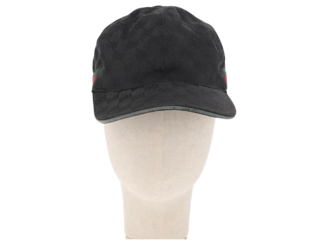 Cappello GUCCI GG Canvas Web Sherry Line Nero Rosso Verde 200035 Auth 163480 - vista 2