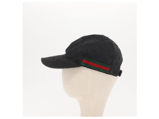Cappello GUCCI GG Canvas Web Sherry Line Nero Rosso Verde 200035 Auth 163480 - vista 4