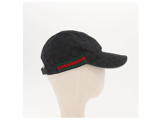 Cappello GUCCI GG Canvas Web Sherry Line Nero Rosso Verde 200035 Auth 163480 - vista 5