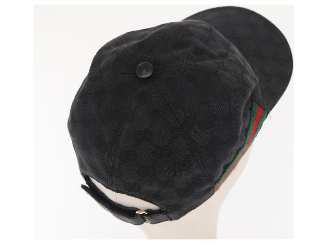 Cappello GUCCI GG Canvas Web Sherry Line Nero Rosso Verde 200035 Auth 163480 - vista 7