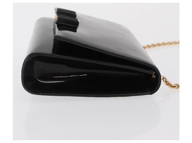 Borsa Vala Chain di Salvatore Ferragamo in pelle verniciata nera e oro Auth hk3377 Nero D'oro - vista 4