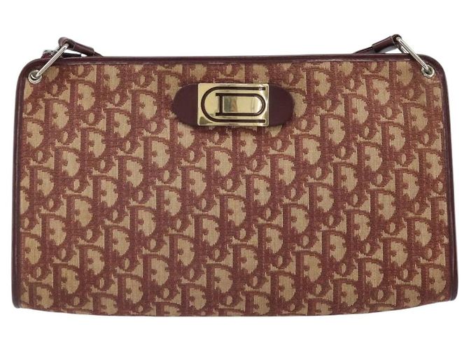 Borsa a Spalla in Tela Trotter Christian Dior Rossa Oro Auth 159831 - vista 2