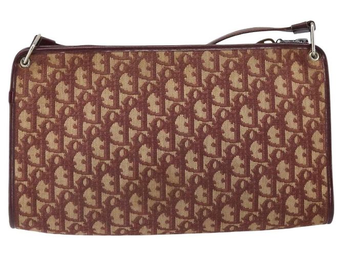 Borsa a Spalla in Tela Trotter Christian Dior Rossa Oro Auth 159831 - vista 3