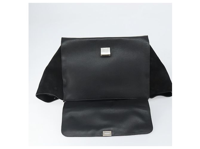 Céline Borsa Trapeze in pelle e suede nera argento autentica 165042 Nero - vista 15