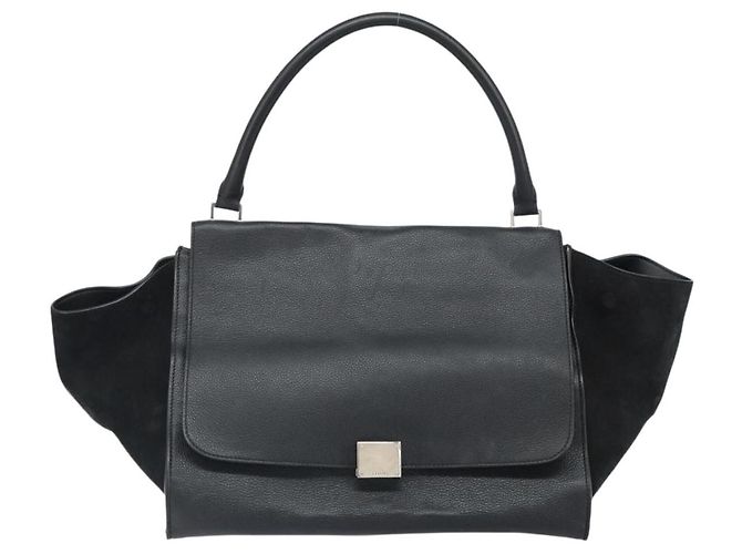 Céline Borsa Trapeze in pelle e suede nera argento autentica 165042 Nero - vista 2