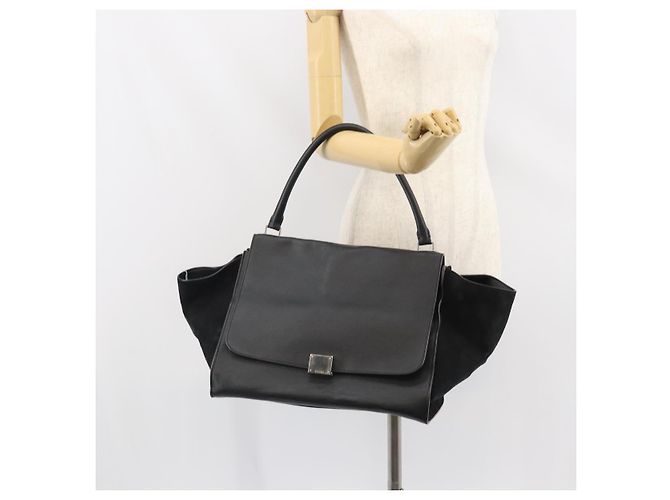 Céline Borsa Trapeze in pelle e suede nera argento autentica 165042 Nero - vista 25