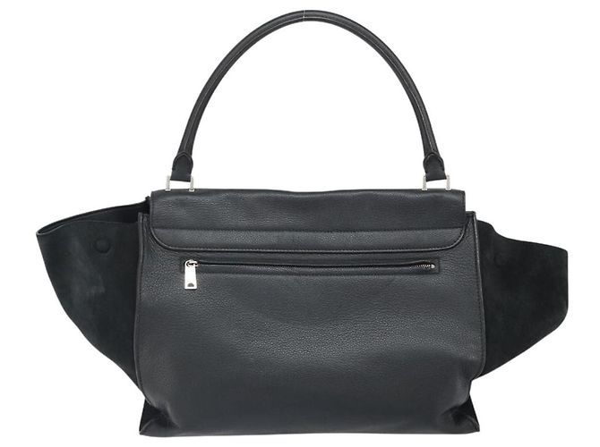 Céline Borsa Trapeze in pelle e suede nera argento autentica 165042 Nero - vista 3