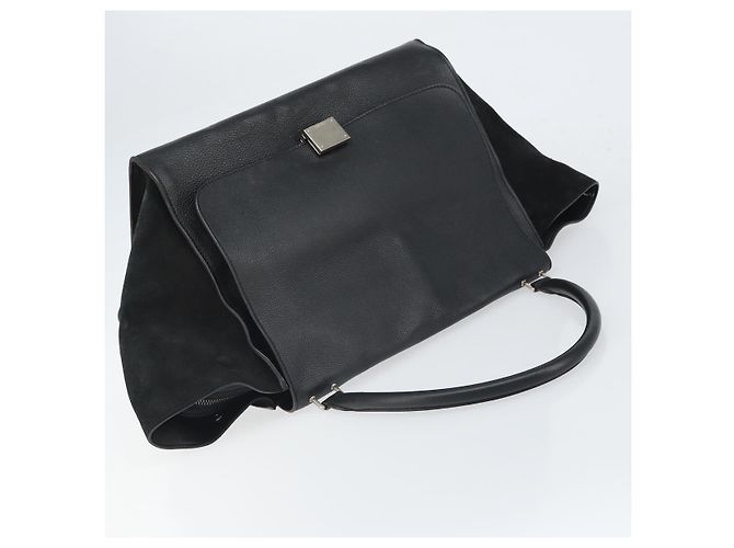 Céline Borsa Trapeze in pelle e suede nera argento autentica 165042 Nero - vista 6
