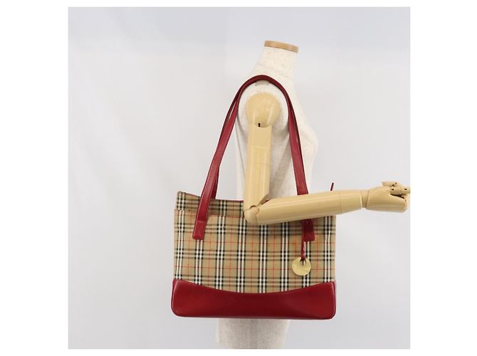Borsa Tote Nova Check Burberry Canvas Beige Oro Auth 170246 D'oro - vista 23
