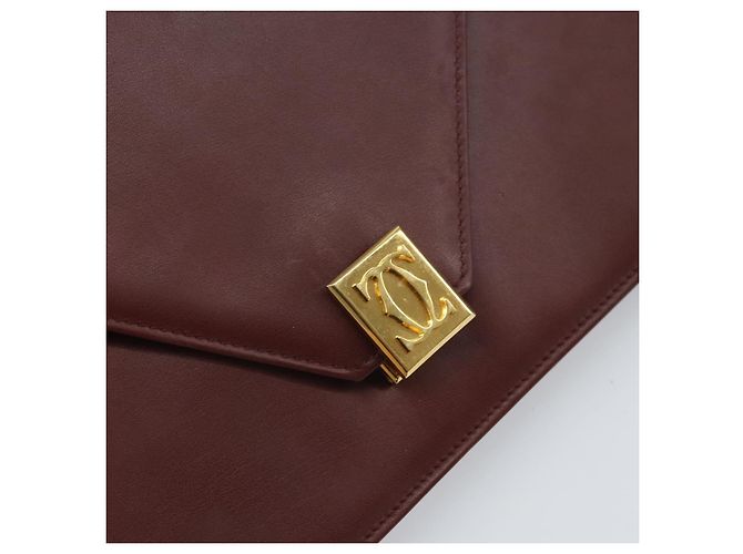 Cartier Borsa a spalla Must Line in pelle Bordeaux oro Auth BA9921 D'oro Bordò - vista 14