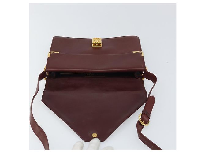 Cartier Borsa a spalla Must Line in pelle Bordeaux oro Auth BA9921 D'oro Bordò - vista 15