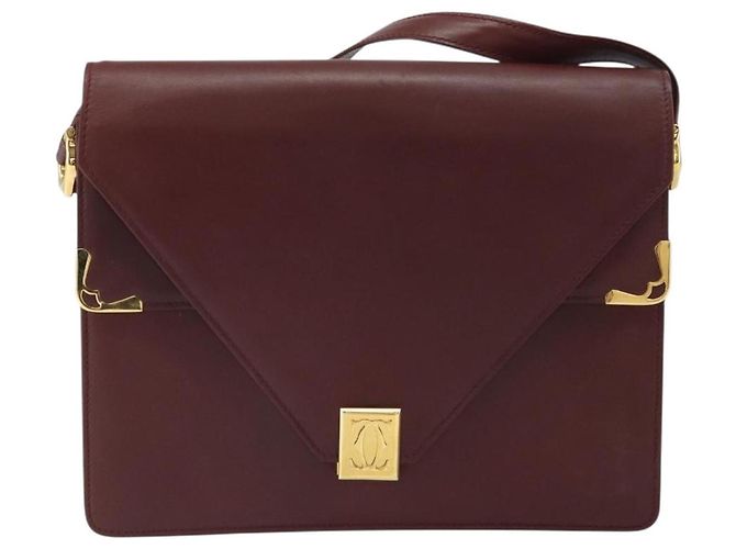 Cartier Borsa a spalla Must Line in pelle Bordeaux oro Auth BA9921 D'oro Bordò - vista 2