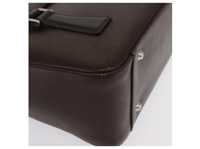 Burberry Bolsa de mão de couro marrom com detalhes em prata Auth BA9916 - vista 10