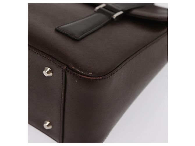 Burberry Bolsa de mão de couro marrom com detalhes em prata Auth BA9916 - vista 11