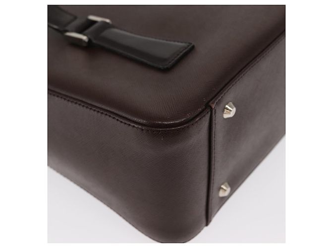 Burberry Bolsa de mão de couro marrom com detalhes em prata Auth BA9916 - vista 12