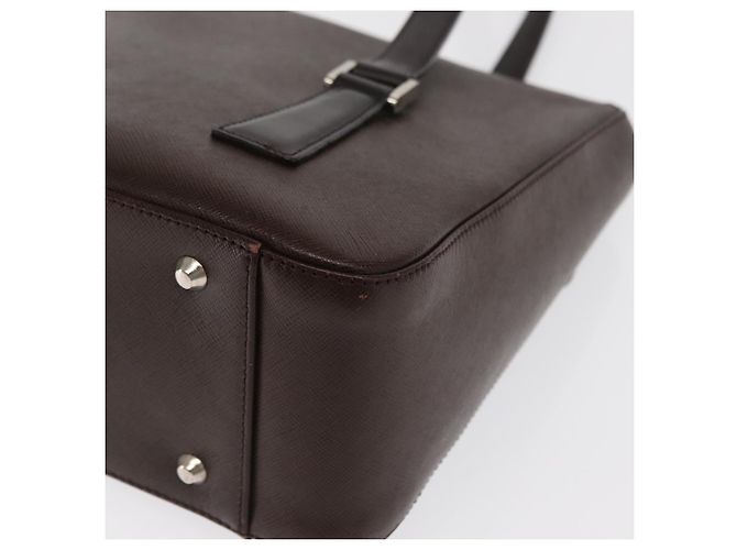 Burberry Bolsa de mão de couro marrom com detalhes em prata Auth BA9916 - vista 13