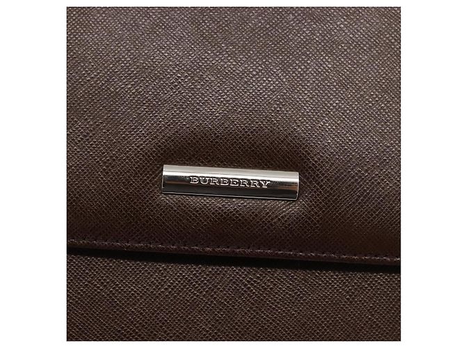 Burberry Bolsa de mão de couro marrom com detalhes em prata Auth BA9916 - vista 14