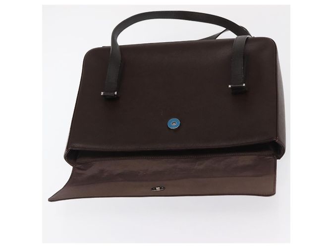 Burberry Bolsa de mão de couro marrom com detalhes em prata Auth BA9916 - vista 15