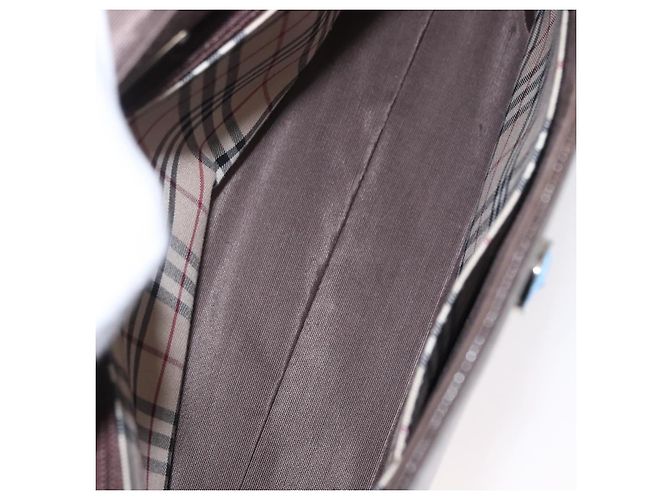 Burberry Bolsa de mão de couro marrom com detalhes em prata Auth BA9916 - vista 17