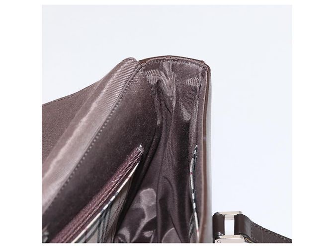 Burberry Bolsa de mão de couro marrom com detalhes em prata Auth BA9916 - vista 18