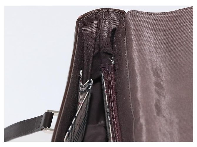 Burberry Bolsa de mão de couro marrom com detalhes em prata Auth BA9916 - vista 19