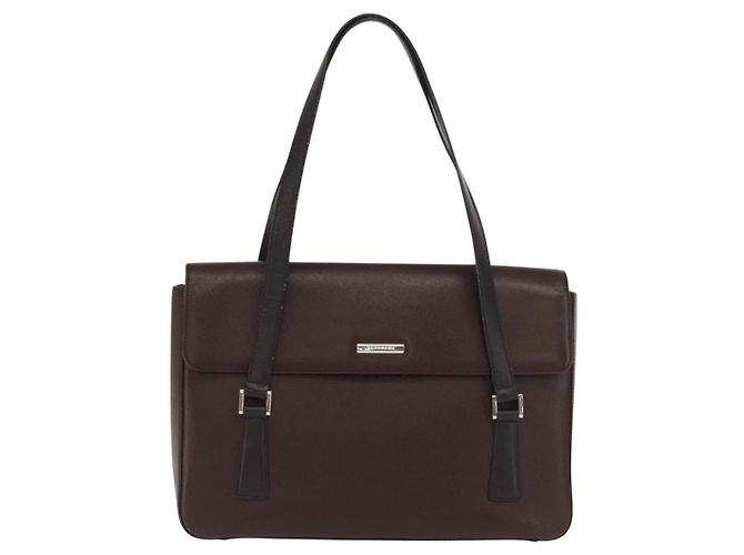 Burberry Bolsa de mão de couro marrom com detalhes em prata Auth BA9916 - vista 2