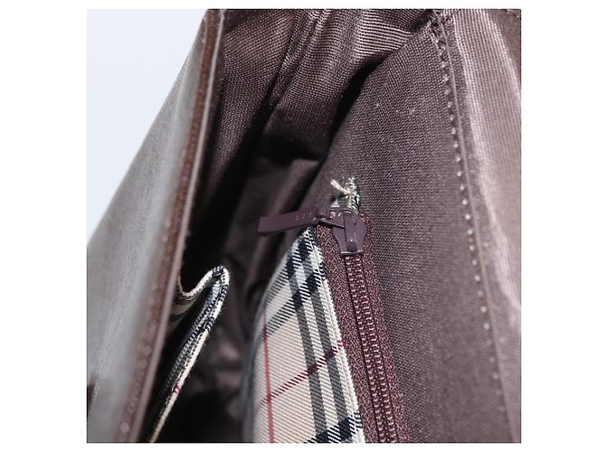 Burberry Bolsa de mão de couro marrom com detalhes em prata Auth BA9916 - vista 20