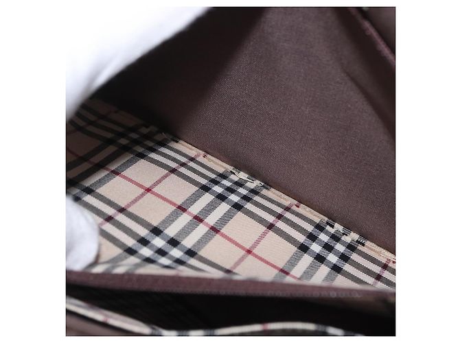 Burberry Bolsa de mão de couro marrom com detalhes em prata Auth BA9916 - vista 21