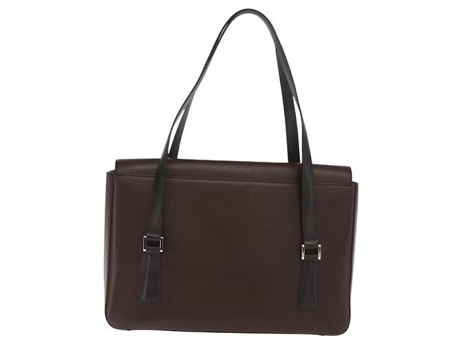 Burberry Bolsa de mão de couro marrom com detalhes em prata Auth BA9916 - vista 3