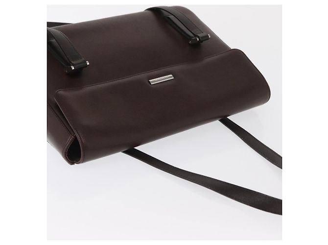 Burberry Bolsa de mão de couro marrom com detalhes em prata Auth BA9916 - vista 6