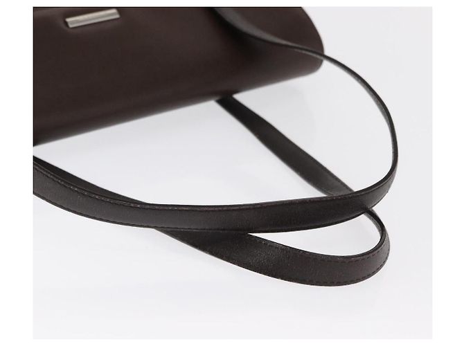 Burberry Bolsa de mão de couro marrom com detalhes em prata Auth BA9916 - vista 7