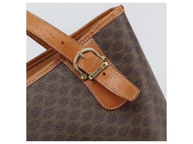 Céline Borsa Tote in Tela Macadam CELINE in Pelle PVC Marrone Oro Auth BA9942 D'oro - vista 14