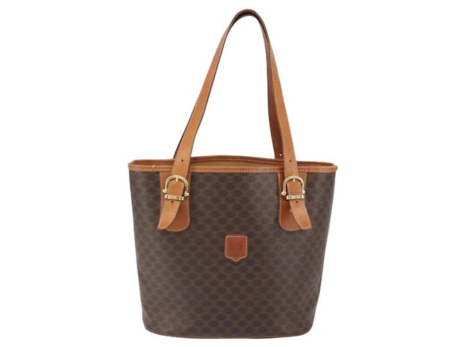 Céline Borsa Tote in Tela Macadam CELINE in Pelle PVC Marrone Oro Auth BA9942 D'oro - vista 2