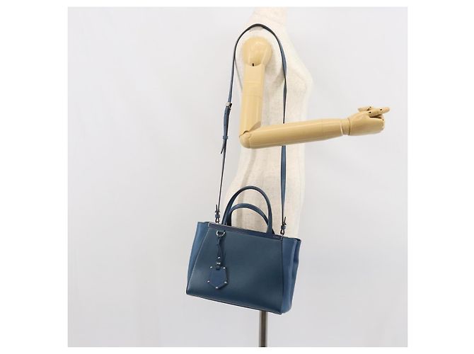FENDI Sac à main To joule en cuir 2 en 1 Bleu Or Auth 165976 Doré - vue 26