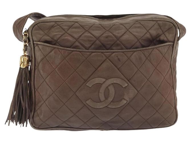 CHANEL Matelassé COCO Marca Borsa a Spalla Pelle Marrone Oro CC Auth hk3336 D'oro - vista 2