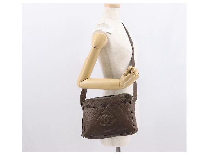 CHANEL Matelassé COCO Marca Borsa a Spalla Pelle Marrone Oro CC Auth hk3336 D'oro - vista 22