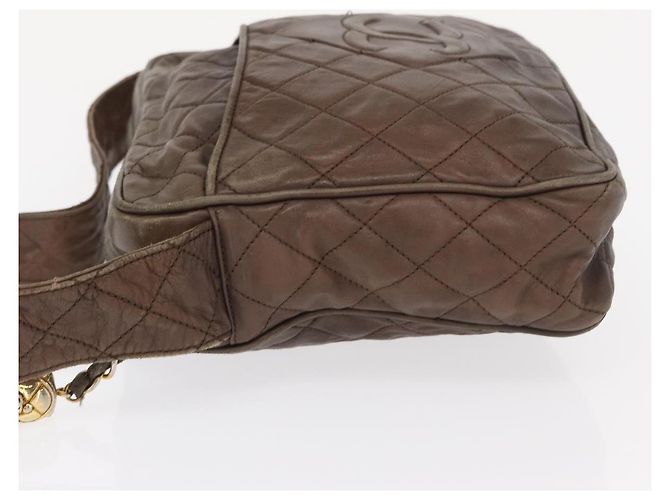 CHANEL Matelassé COCO Marca Borsa a Spalla Pelle Marrone Oro CC Auth hk3336 D'oro - vista 5