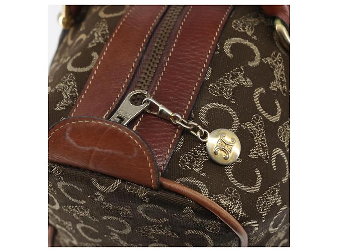 Céline Borsa a mano in tela Macadam C di CELINE con motivo carrozza, marrone e oro, autentica gh1632 - vista 16