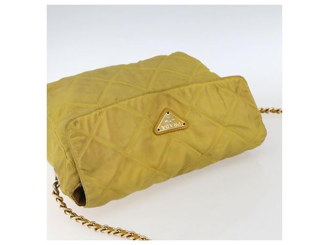 PRADA Borsa a Spalla con Catena Nylon Giallo Oro Auth bs33172 D'oro - vista 6