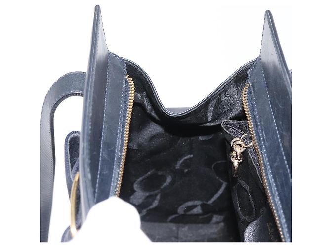 Bolsa de Ombro Vala Ribbon em Couro Azul Marinho e Ouro Auth 170410 da Salvatore Ferragamo Dourado - vista 19