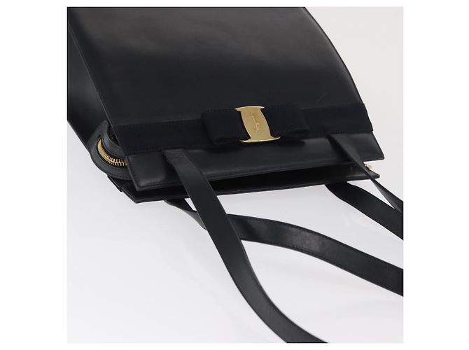 Bolsa de Ombro Vala Ribbon em Couro Azul Marinho e Ouro Auth 170410 da Salvatore Ferragamo Dourado - vista 6