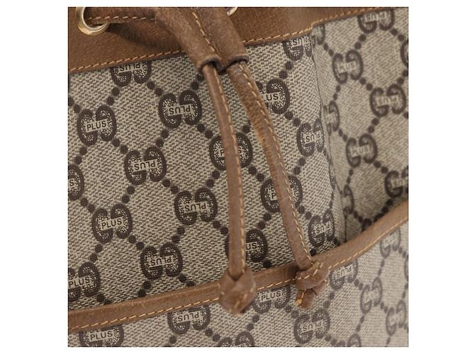 Borsa a Spalla GUCCI GG Plus Supreme PVC Beige Oro Auth ka2009 D'oro - vista 14