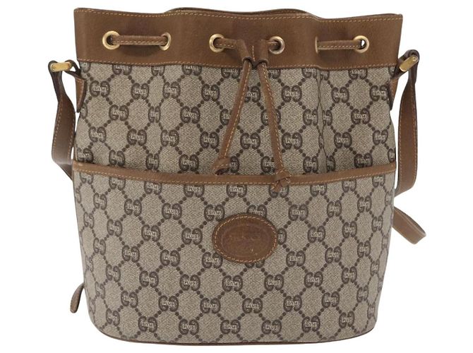 Borsa a Spalla GUCCI GG Plus Supreme PVC Beige Oro Auth ka2009 D'oro - vista 2