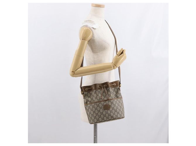 Borsa a Spalla GUCCI GG Plus Supreme PVC Beige Oro Auth ka2009 D'oro - vista 23