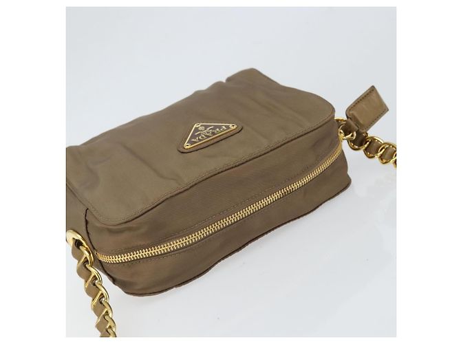 Borsa a Spalla con Catena Prada in Nylon Marrone Oro Auth bs33167 D'oro - vista 6